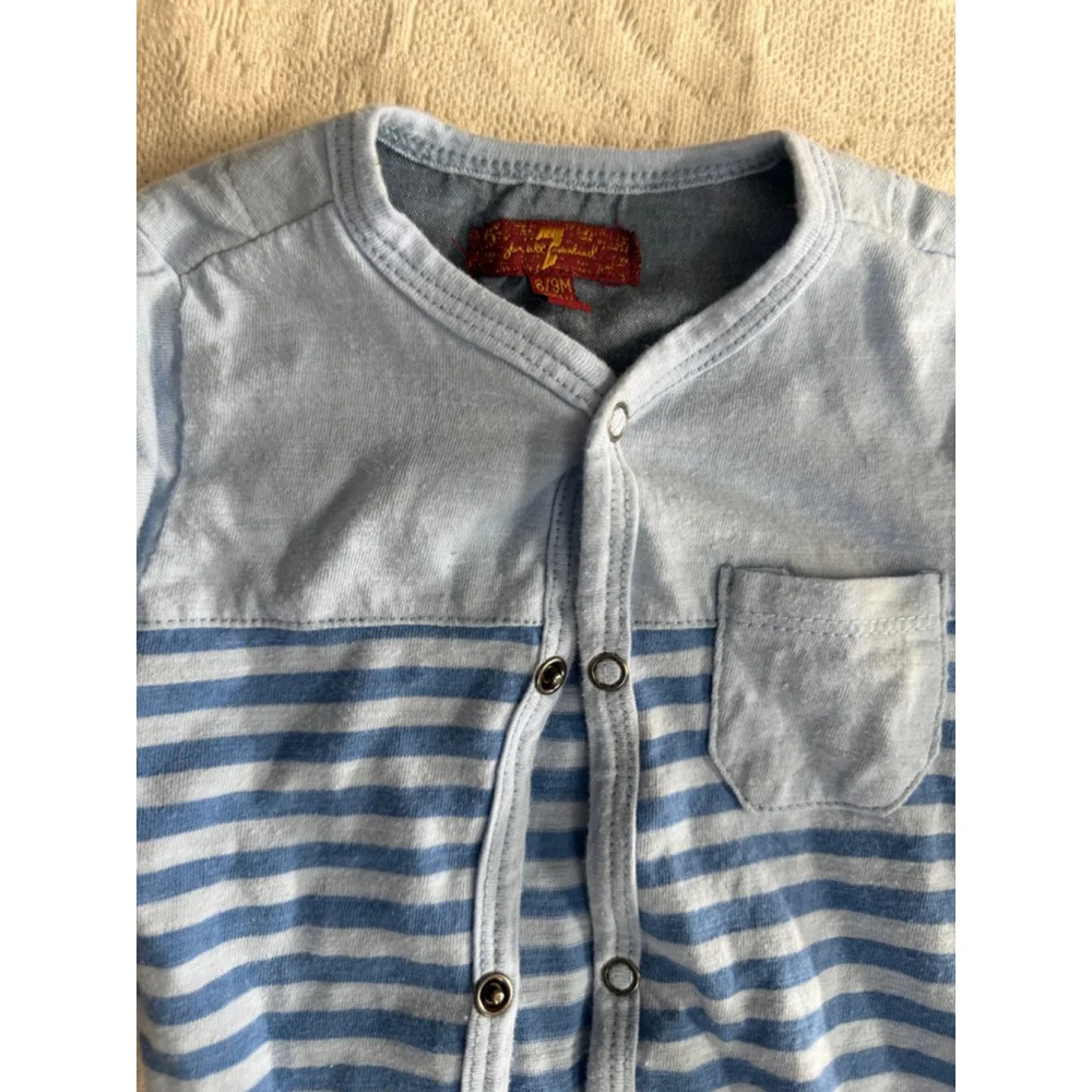 Baby 7 For All Mankind Striped Footie 6-9 Months Blue White